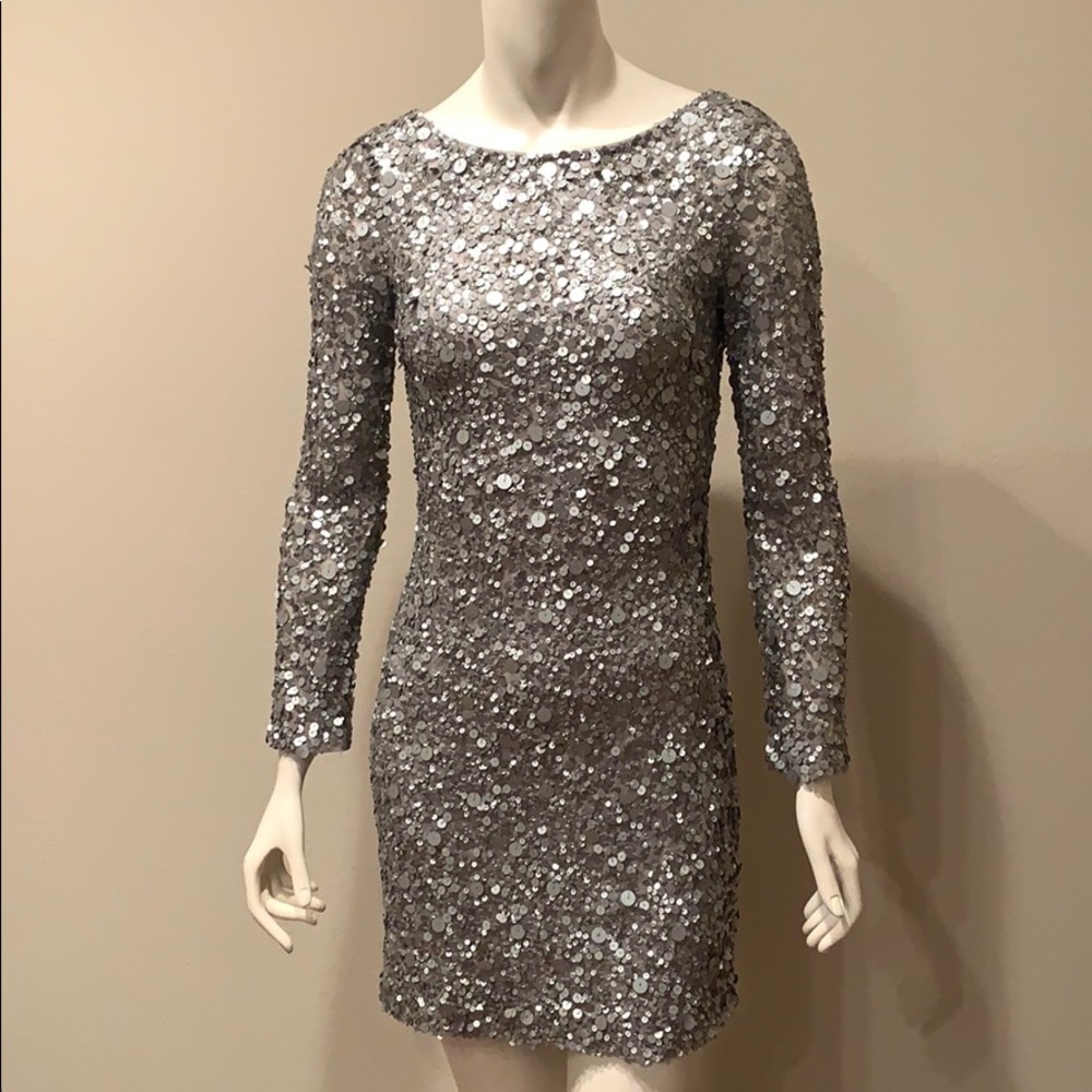 Aidan Mattox Long-sleeve Silver Sequin Mini: 2